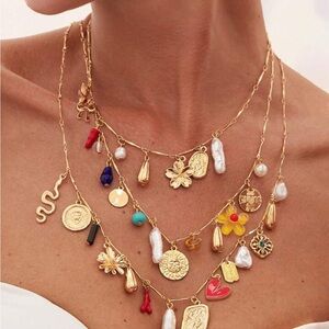 Gold Multi-Color Charm Necklace